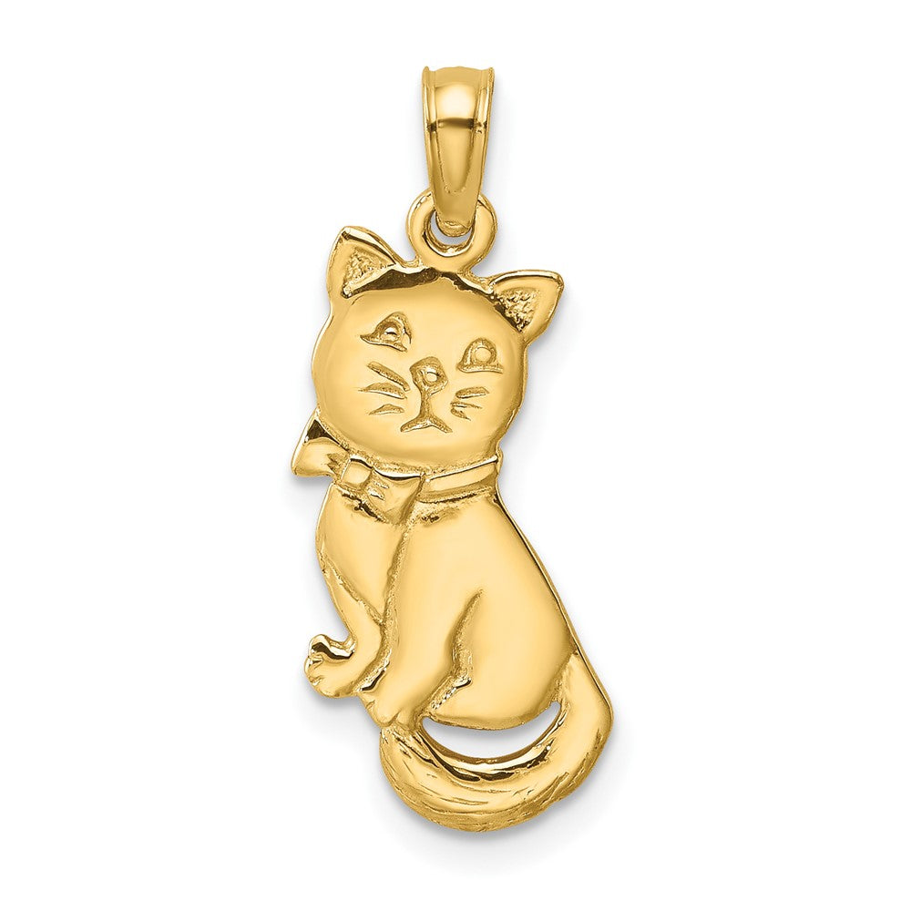 10K 3-D Polished Sitting Cat w/Bow Charm