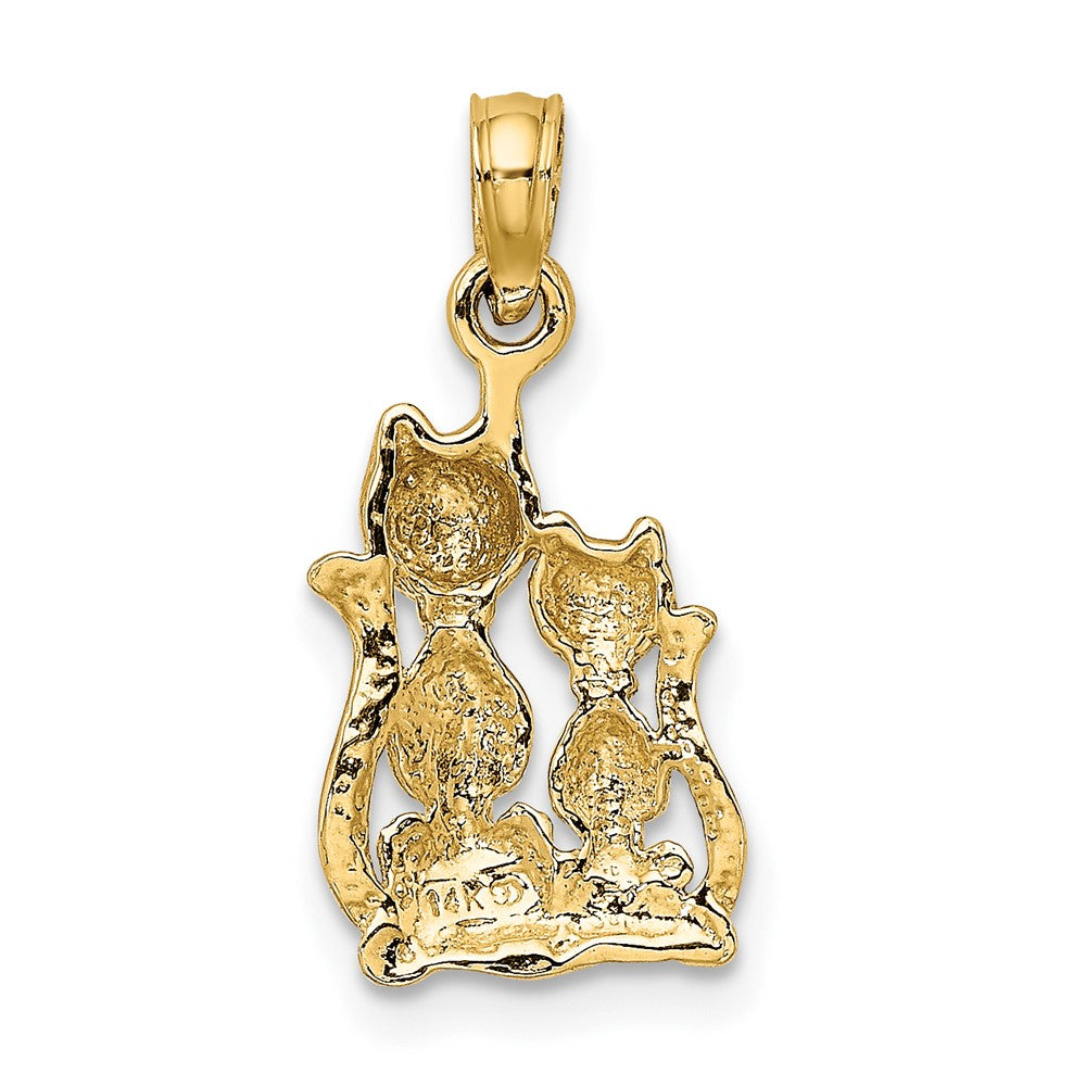 10k Rhodium Polished Cat and Kitten Necklace