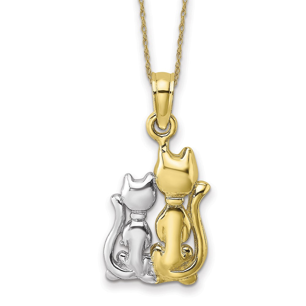 10k Rhodium Polished Cat and Kitten Necklace