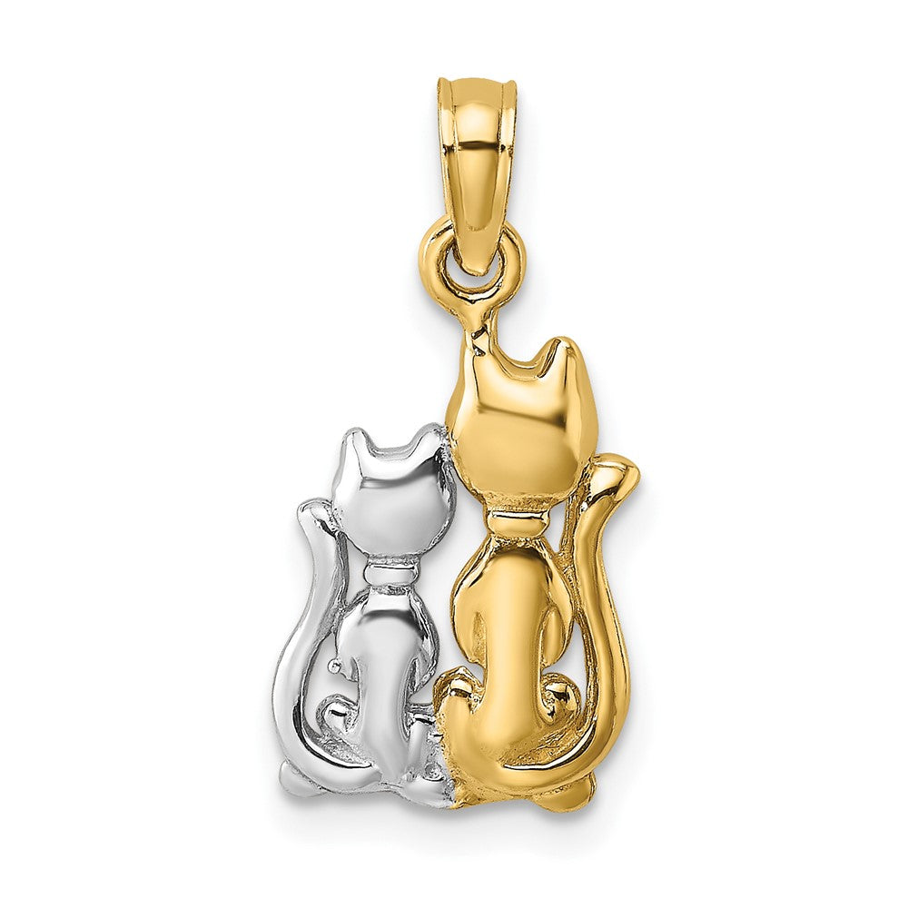 10K W/ Rhodium Polished Cat and Kitten Charm