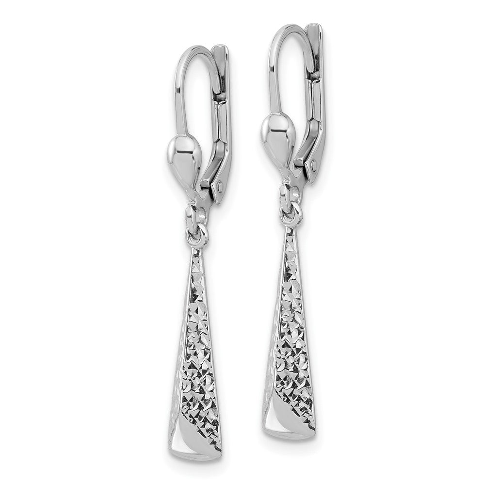 10K White Gold Polished/Textured Leverback Dangle Earrings