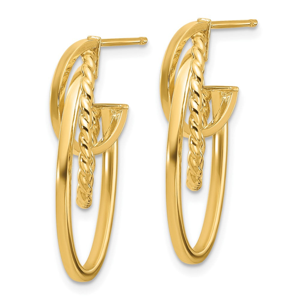 10K Polished and Twisted Oval J-Hoop Post Earrings