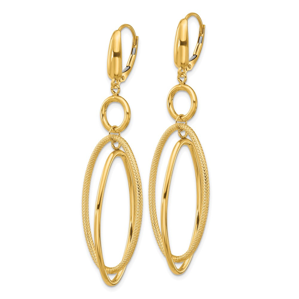 10k Polished and Textured Oval Dangle Leverback Earrings
