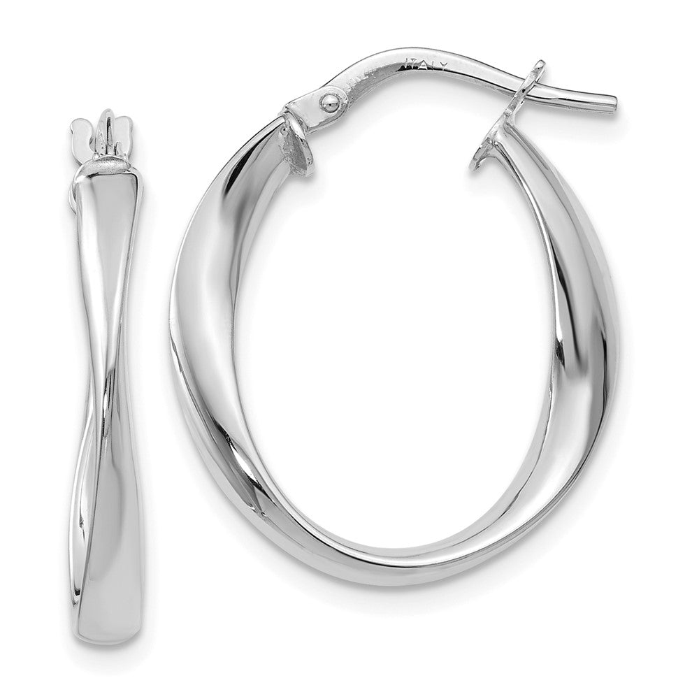 10K with White Rhodium Plating Polished Hoop Earrings