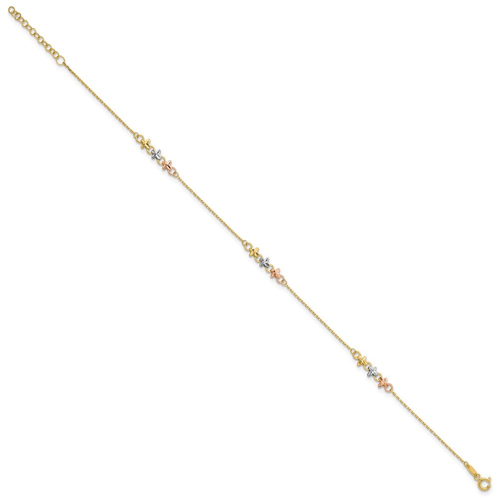10K Two-tone with White Rhodium 3-Station Plus Extender - Total Anklet