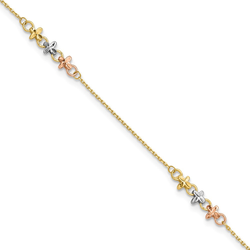 10K Two-tone with White Rhodium 3-Station Plus Extender - Total Anklet