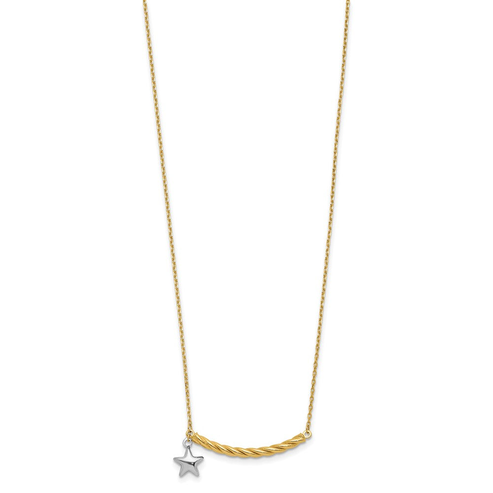 10K Two-tone Polished Bar with Star Necklace