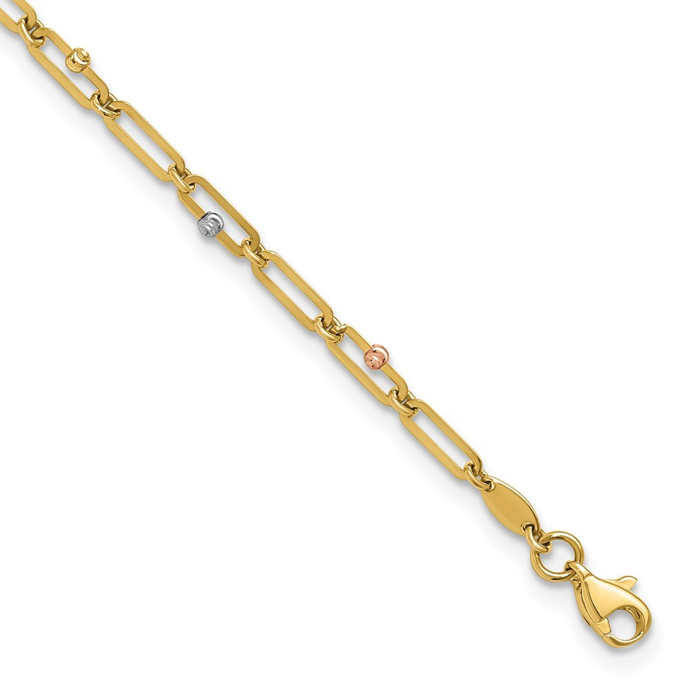 10K Tri-color Polished and Diamond-cut Anklet