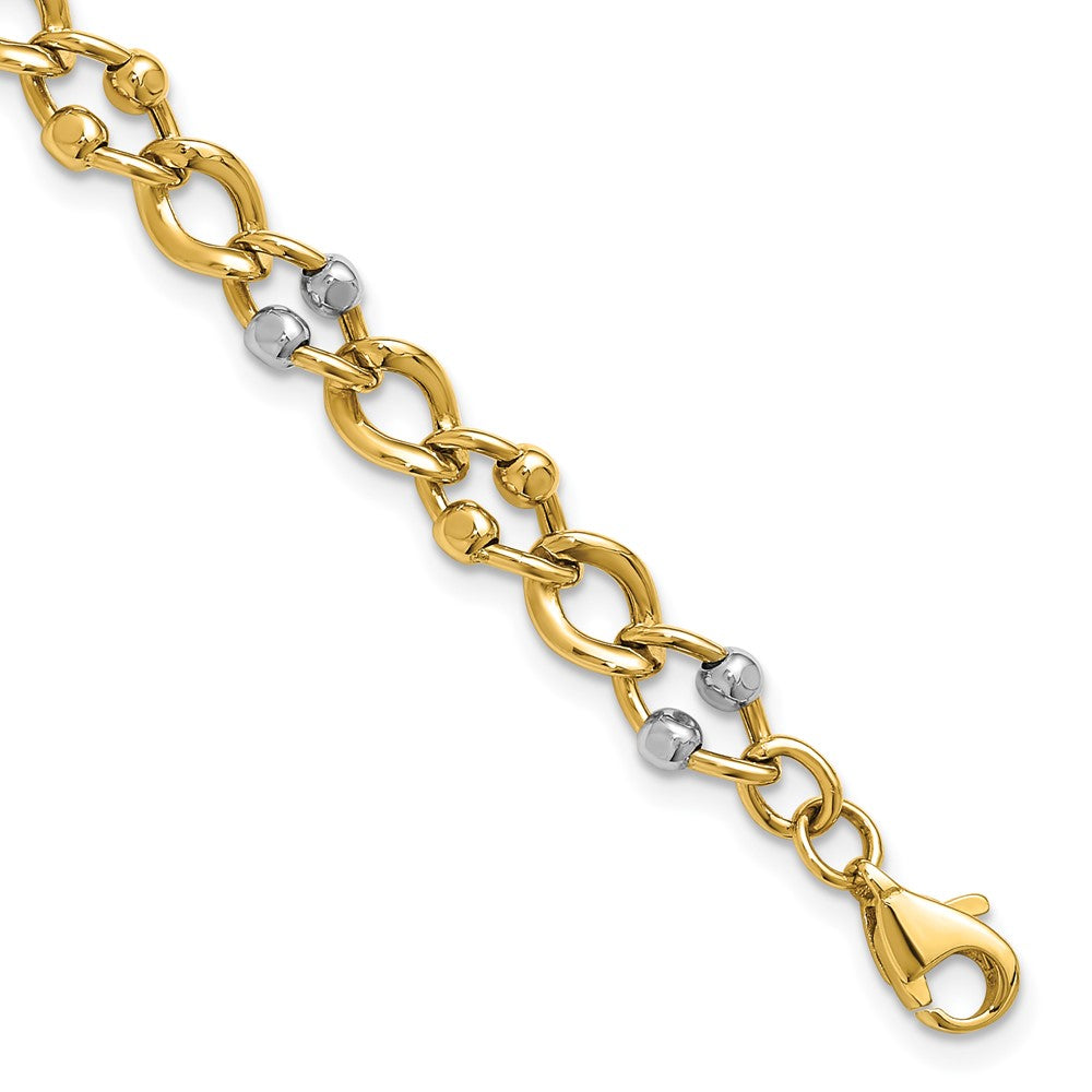 10K Two-tone Polished Fancy Link with Beads Bracelet