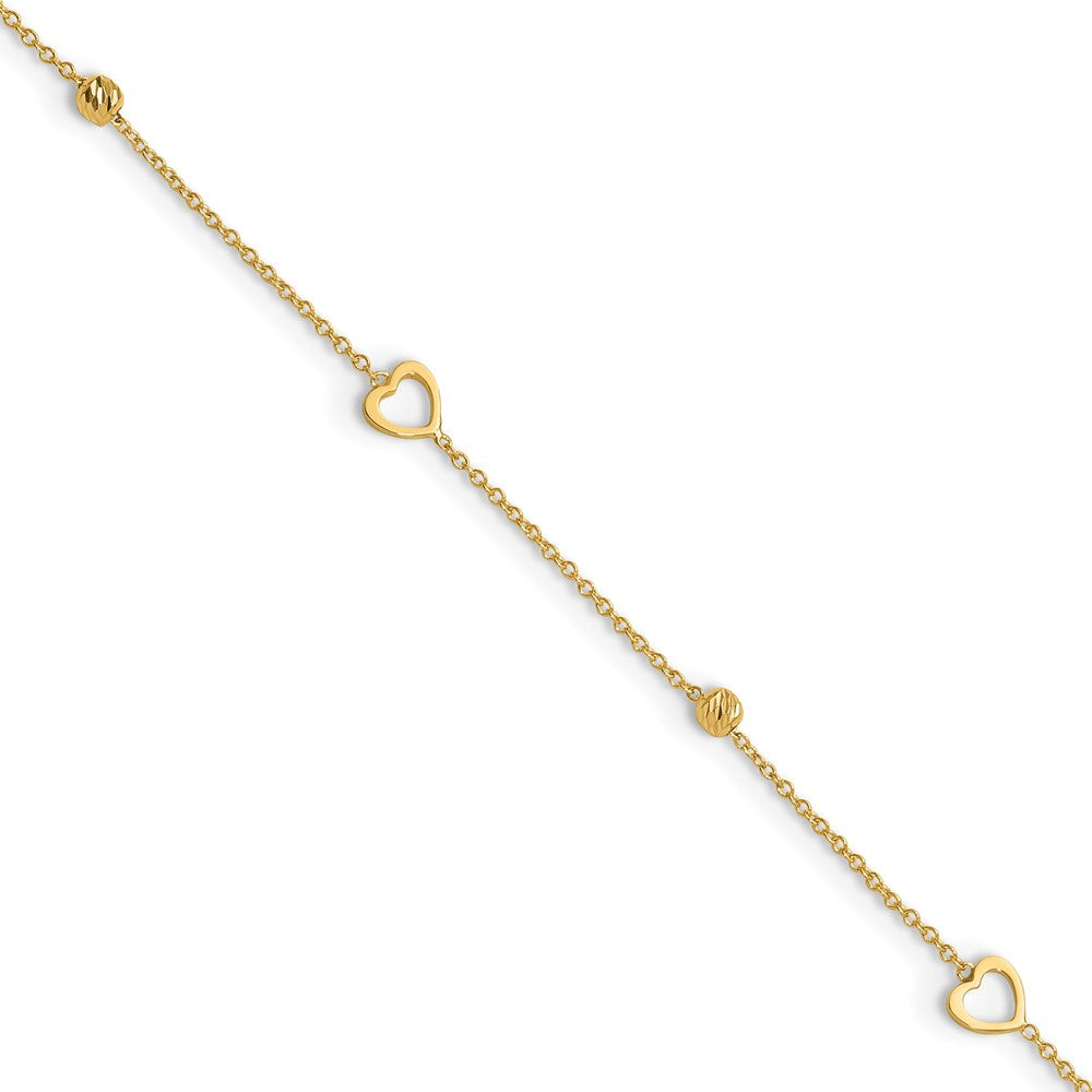 10K Heart and Diamond-cut Bead Plus Extender - Total Anklet