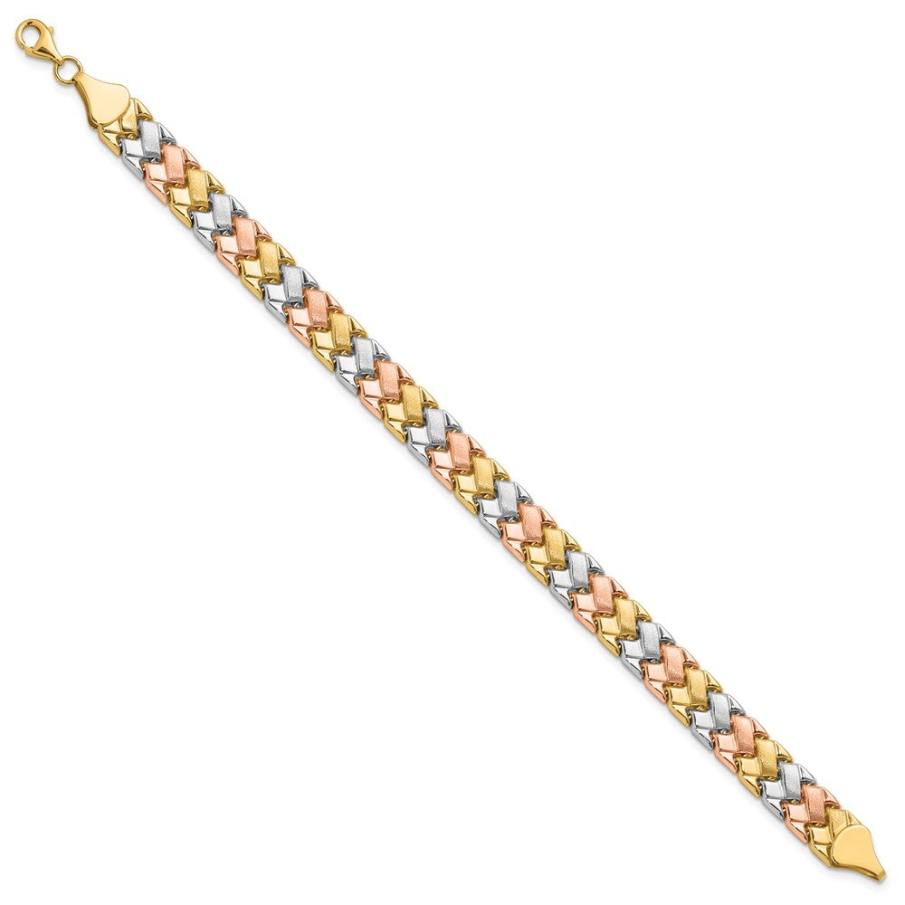 10K Two-tone w/Wht Rhodium Polished/Satin Fancy Link Bracelet