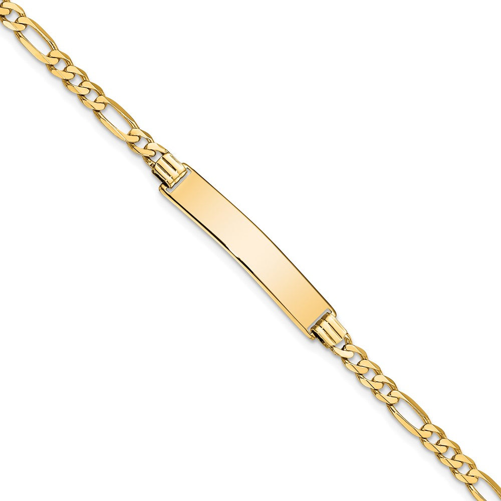 10k Polished Solid Chain/Solid Plate Flat Figaro Link 32x Plate ID Bracelet