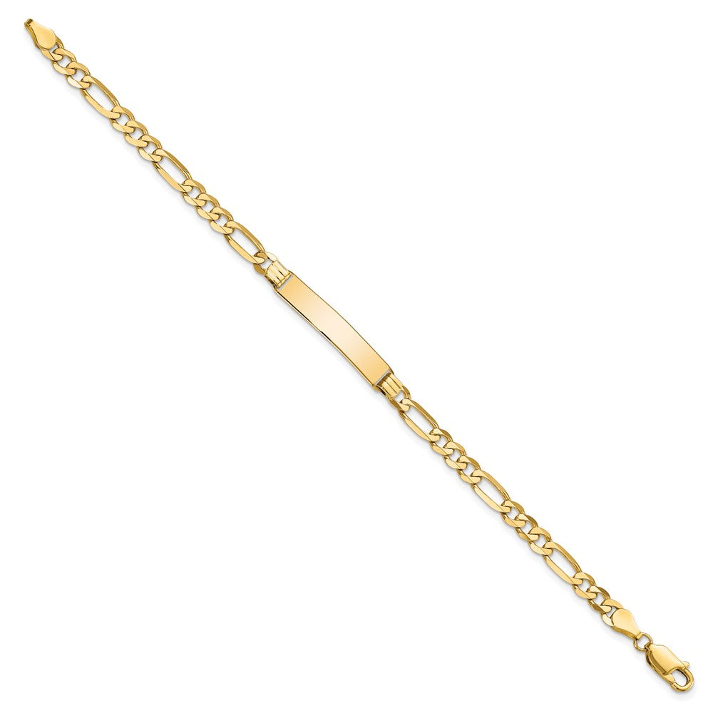 10k Polished Solid Chain/Solid Plate Flat Figaro Link 27x Plate ID Bracelet