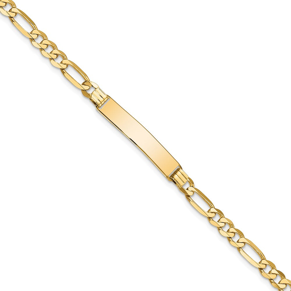 10k Polished Solid Chain/Solid Plate Flat Figaro Link 27x Plate ID Bracelet