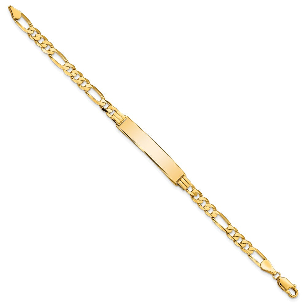 10k Polished Solid Chain/Solid Plate Flat Figaro Link 33x Plate ID Bracelet
