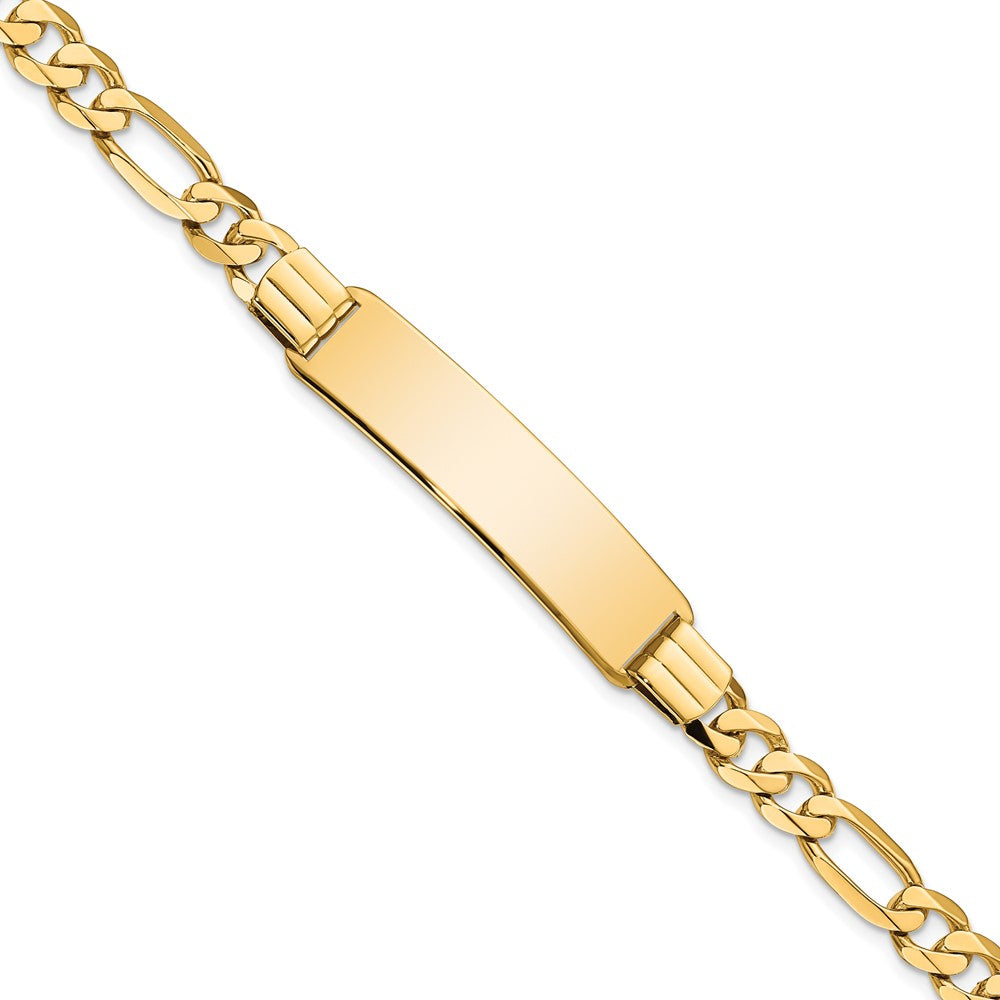 10k Polished Solid Chain/Solid Plate Flat Figaro Link 37x Plate ID Bracelet