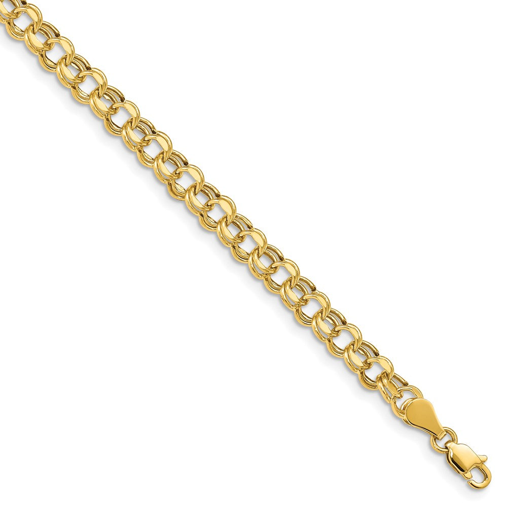 10k Lite Hollow Diamond-cut Double Link Charm Bracelet