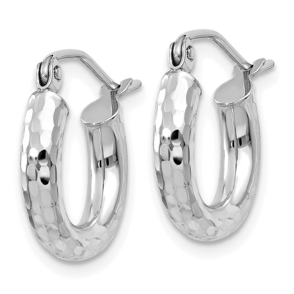 10k White Gold Diamond-cut Round Hoop Earrings