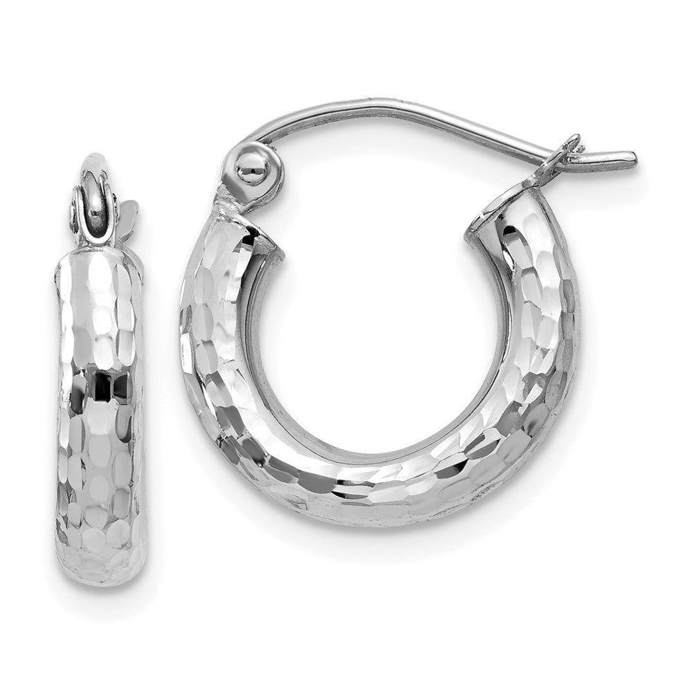 10k White Gold Diamond-cut Round Hoop Earrings