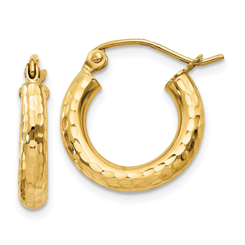 10k Diamond-cut Round Hoop Earrings