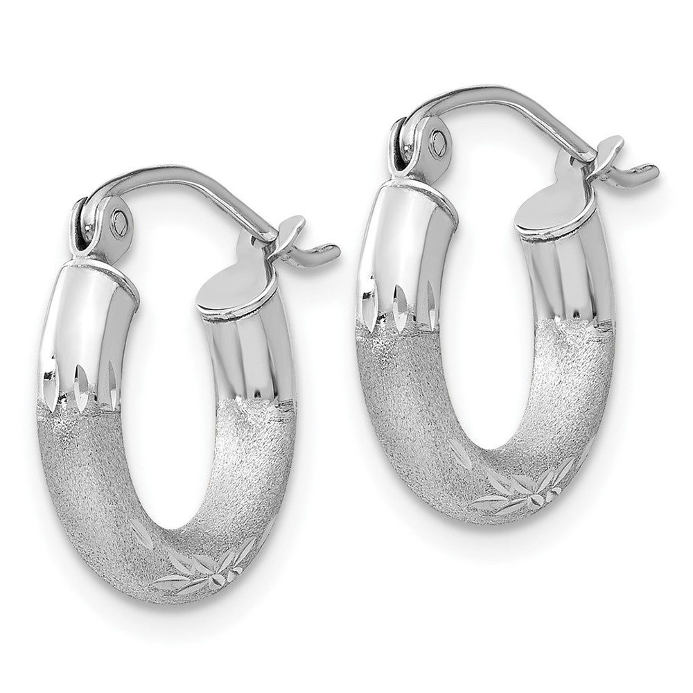 10k White Gold Satin & Diamond-cut Round Hoop Earrings