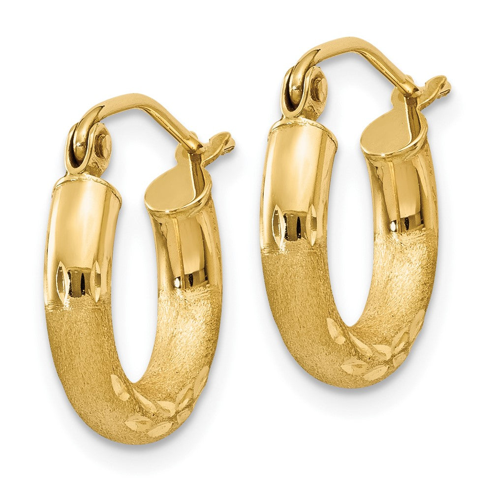 10k Satin & Diamond-cut Round Hoop Earrings