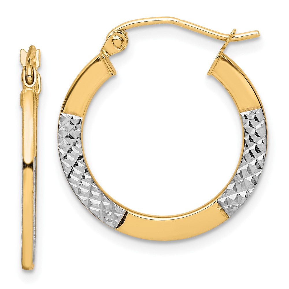 10K & Rhodium Diamond Cut 2.5x Hoop Earrings