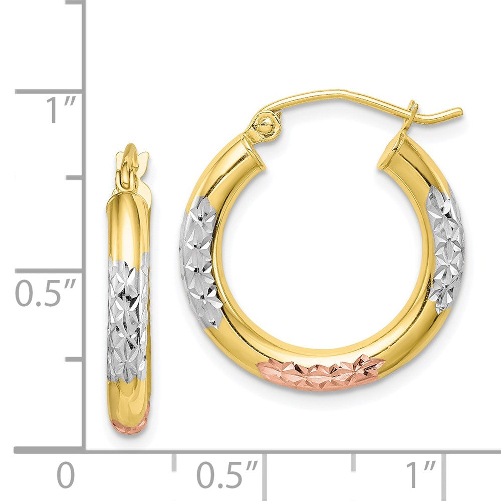 10K White & Rose Rhodium D/C 3x Hoop Earrings