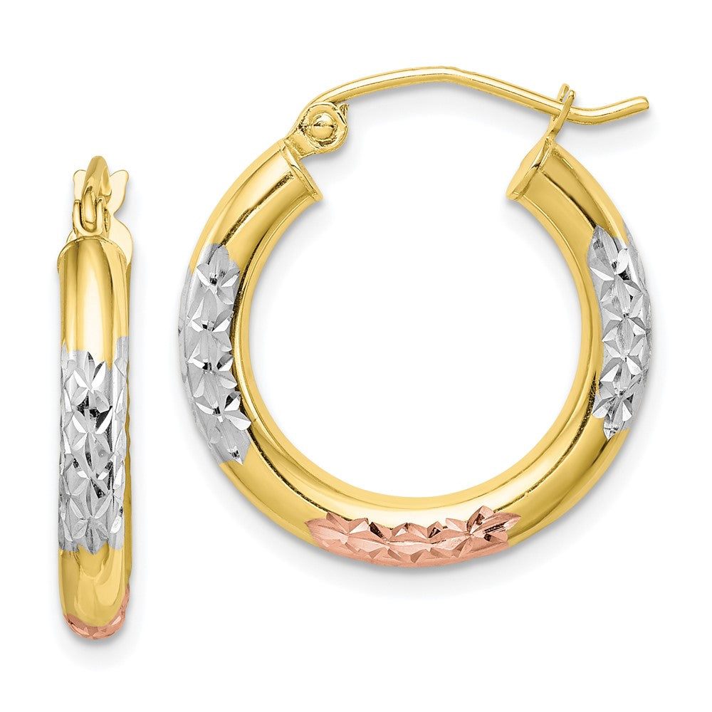 10K White & Rose Rhodium D/C 3x Hoop Earrings