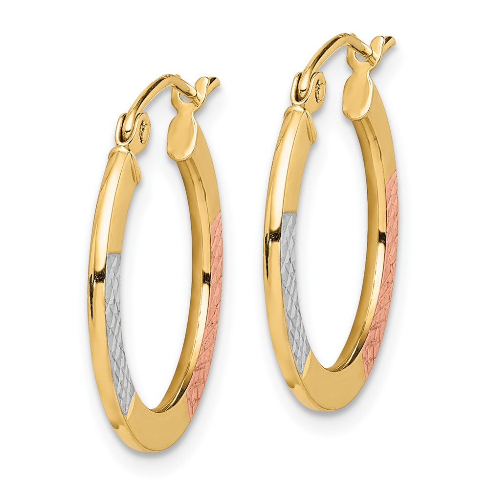 10K White & Rose Rhodium D/C 2.5x Hoop Earrings