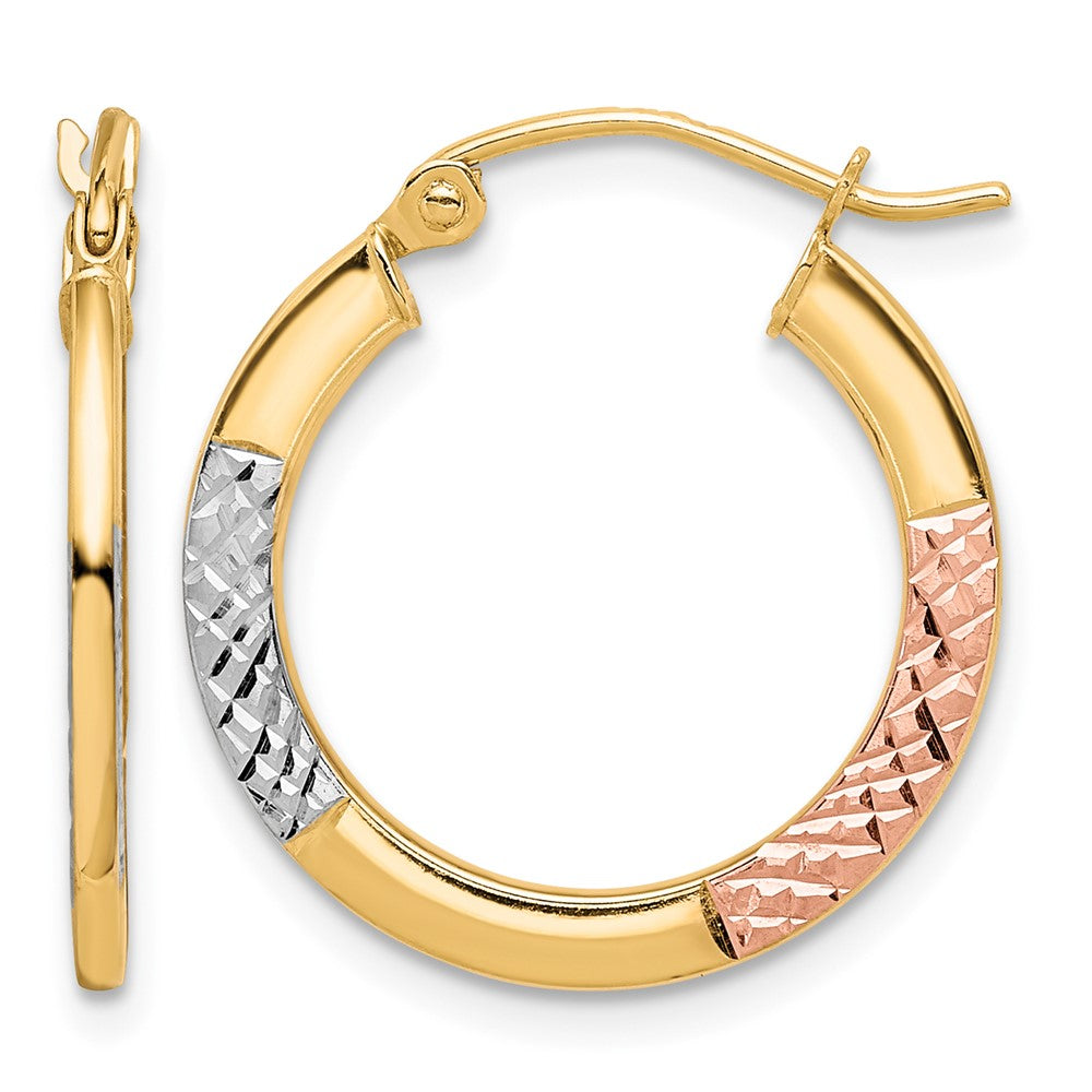 10K White & Rose Rhodium D/C 2.5x Hoop Earrings