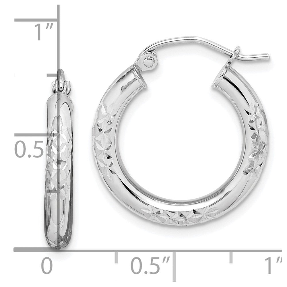 10K White Gold Diamond Cut Hoop Earrings