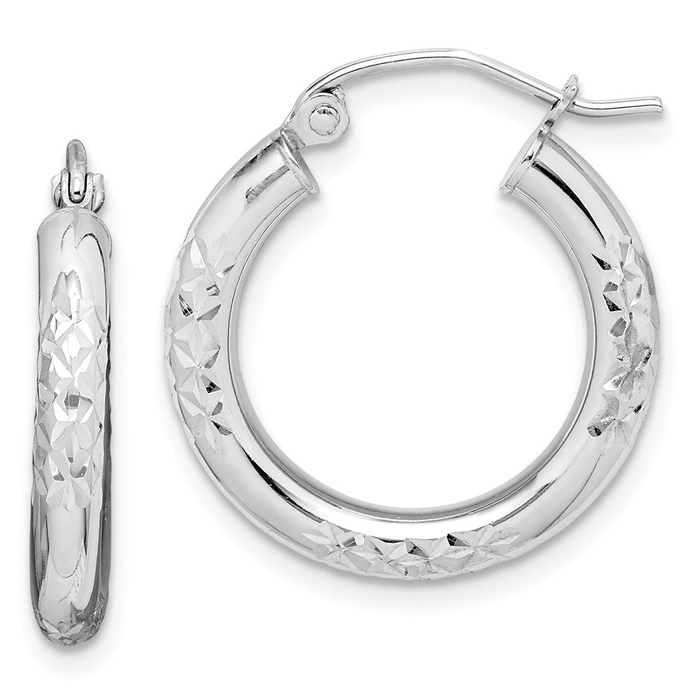 10K White Gold Diamond Cut Hoop Earrings