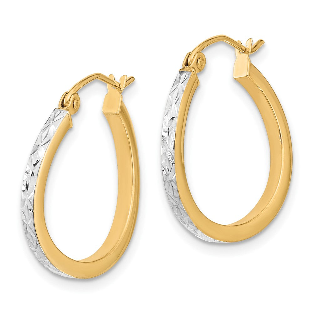 10k & Rhodium Diamond Cut Textured & Wavy Hoop Earrings