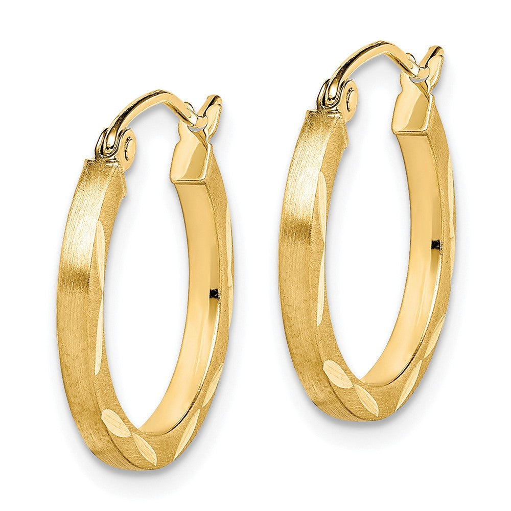 10K Satin Diamond Cut 2x Hoop Earrings