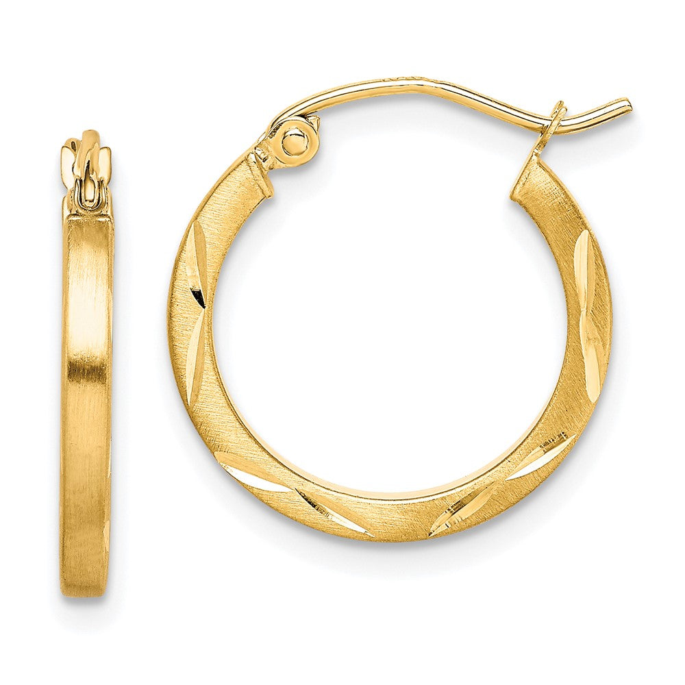 10K Satin Diamond Cut 2x Hoop Earrings
