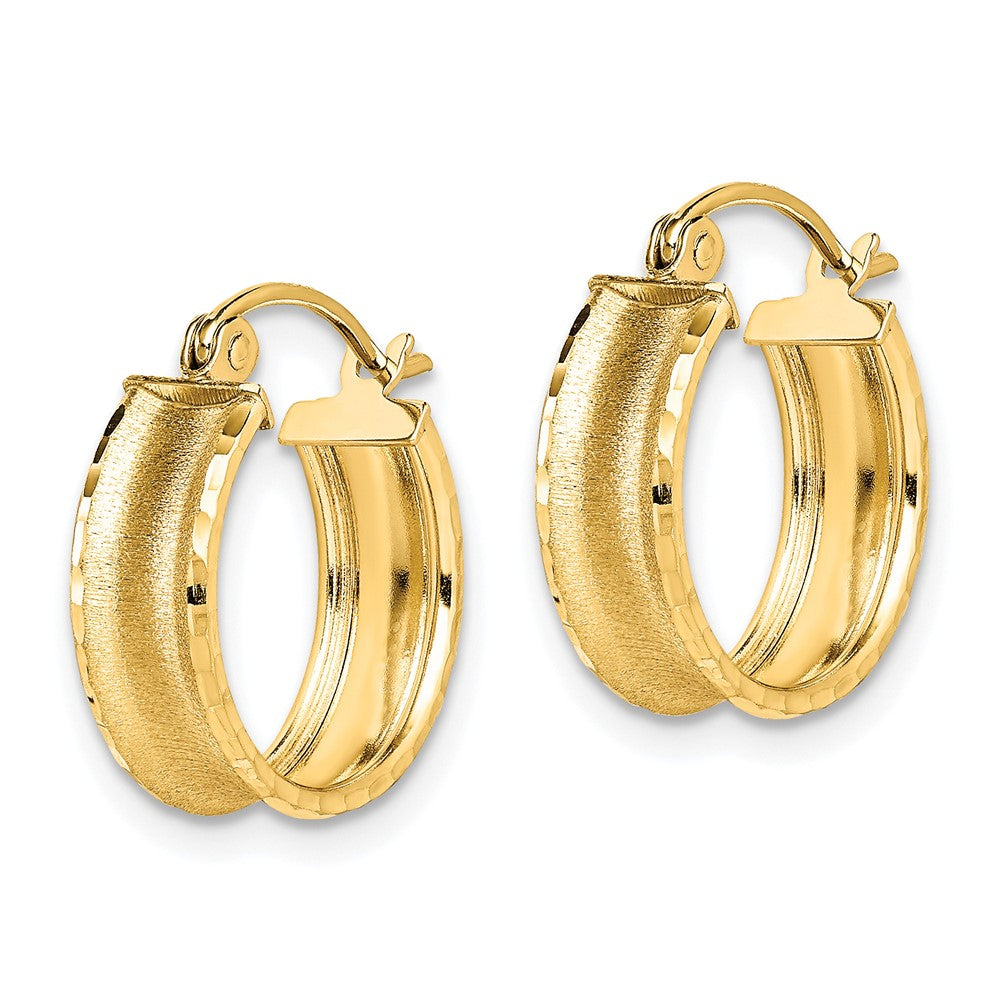 10K Satin Diamond Cut Hoop Earrings