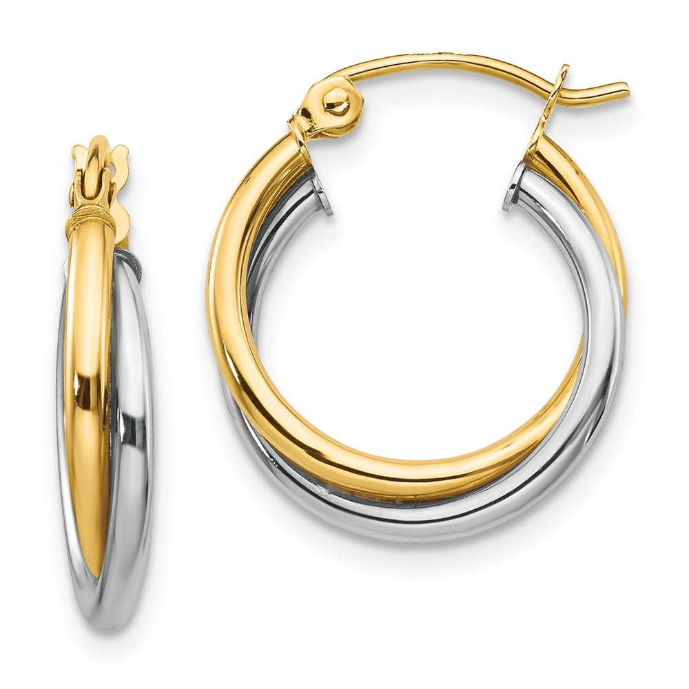 10K Two-tone Twisted Round Hoop Earrings