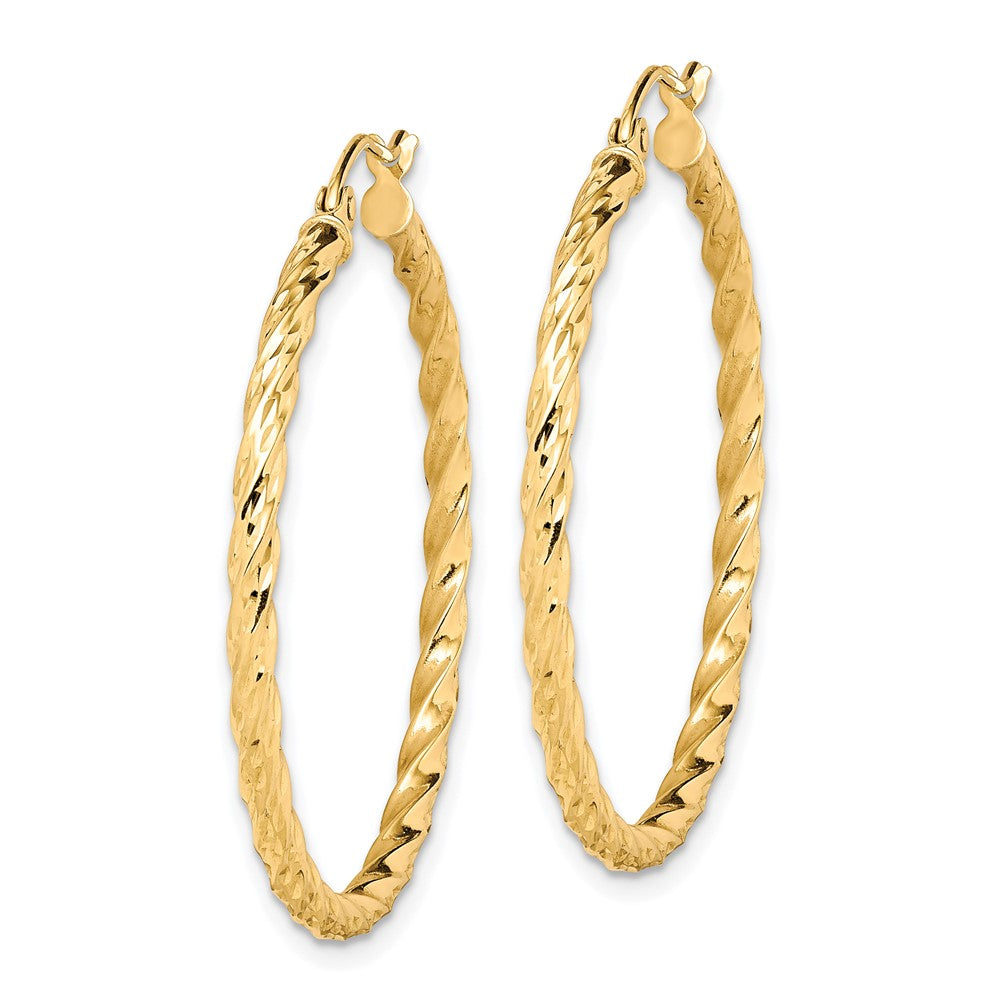 10K Twisted Diamond Cut Hoop Earrings