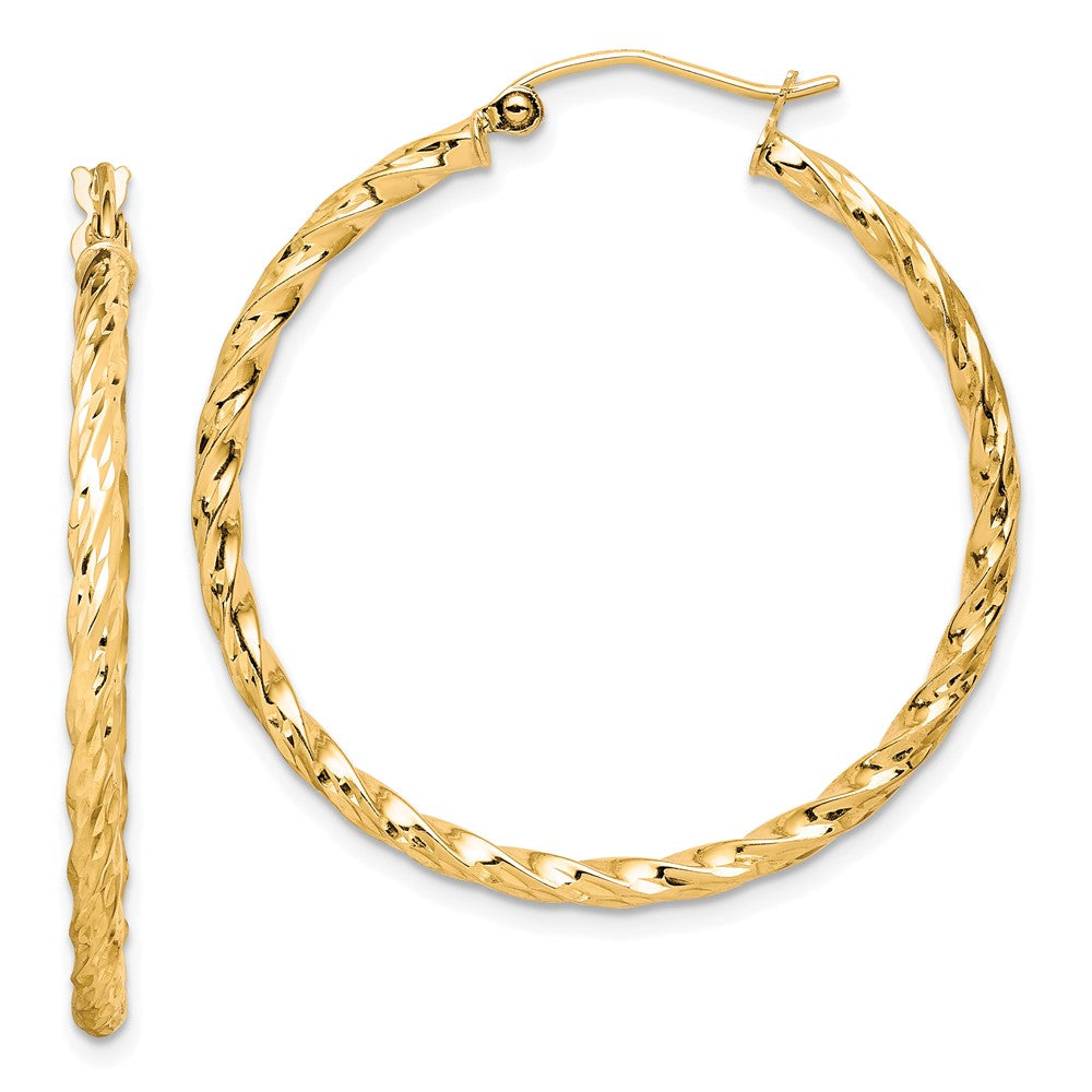 10K Twisted Diamond Cut Hoop Earrings