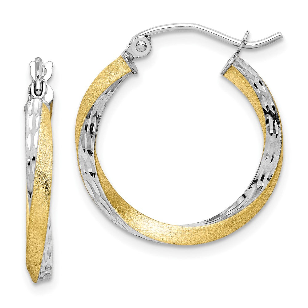 10k & Rhodium Diamond-cut Twisted Hoop Earrings