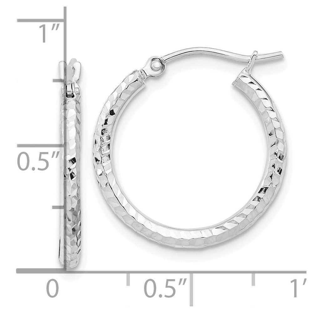 10k White Gold Diamond-cut Round Tube Hoop Earrings