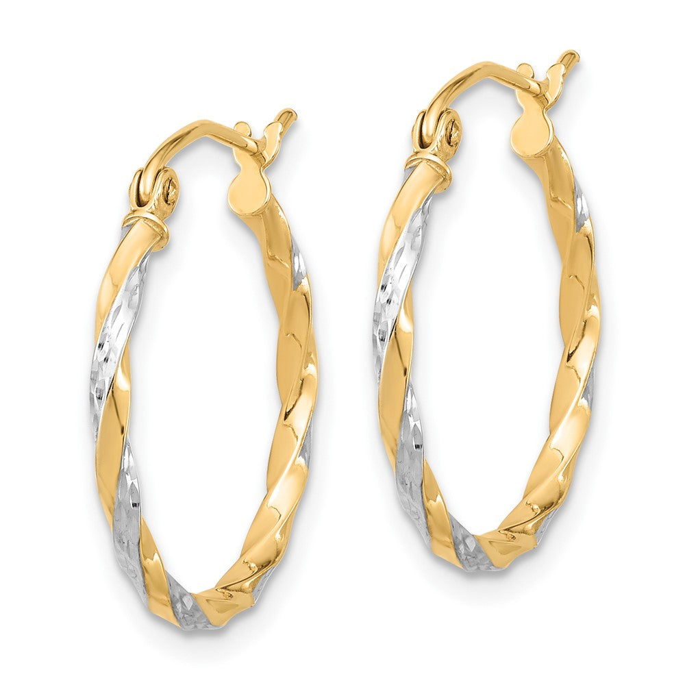 10k & Rhodium Hollow Twisted Hoop Earrings