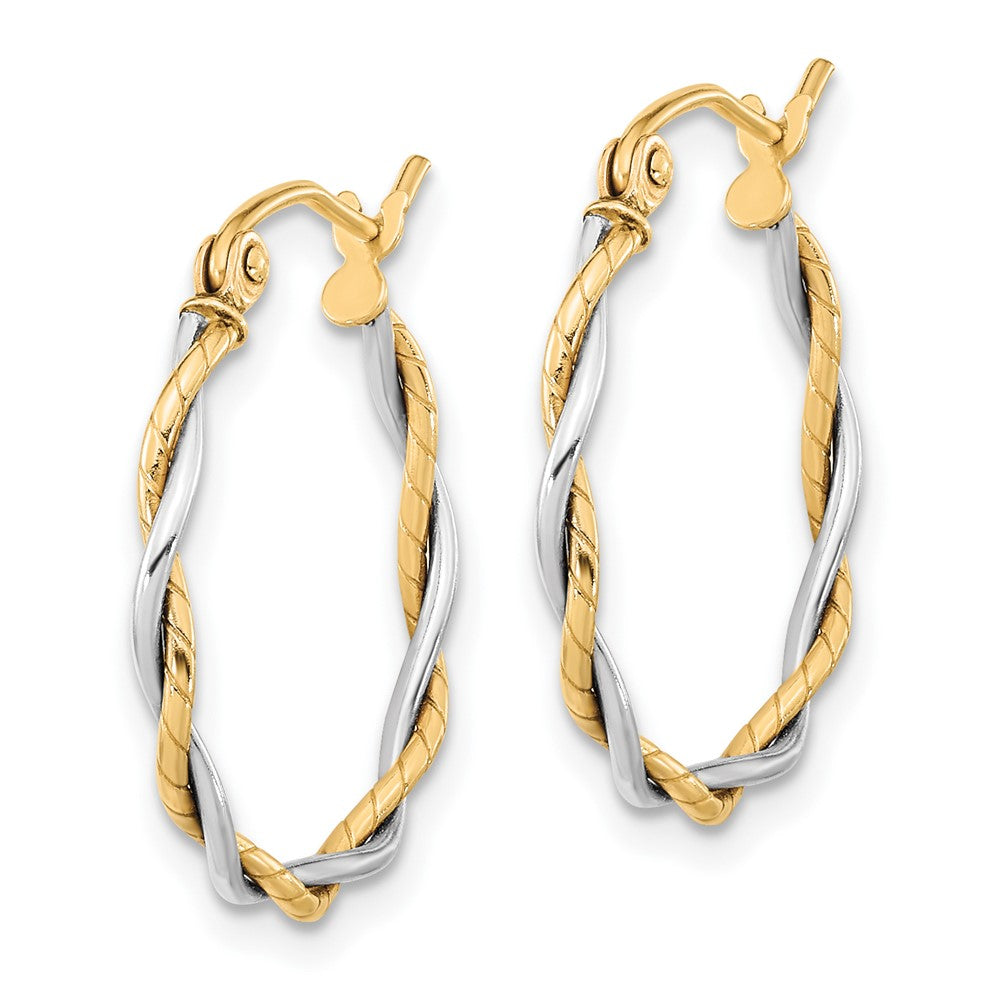 10k Two-tone Polished Twisted Hoop Earrings