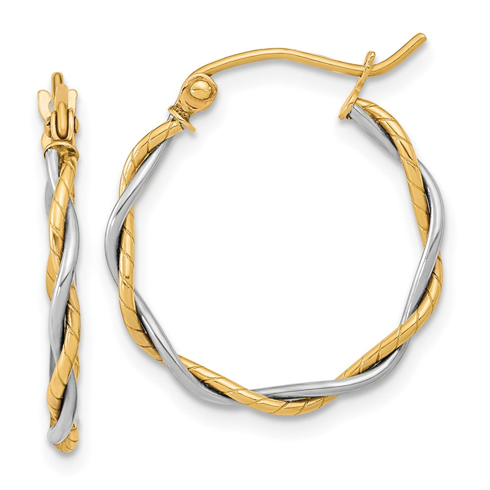 10k Two-tone Polished Twisted Hoop Earrings
