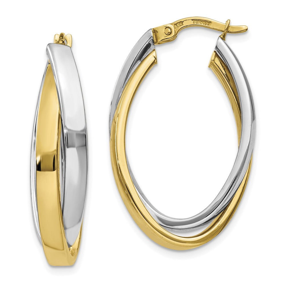 10k Two-tone Oval Double Hoop Earrings