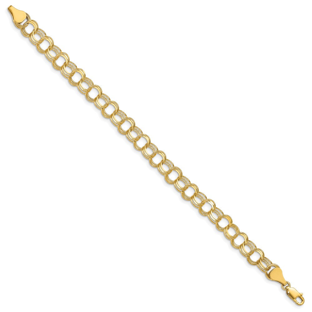 10k Solid Diamond-cut Triple Link Charm Bracelet