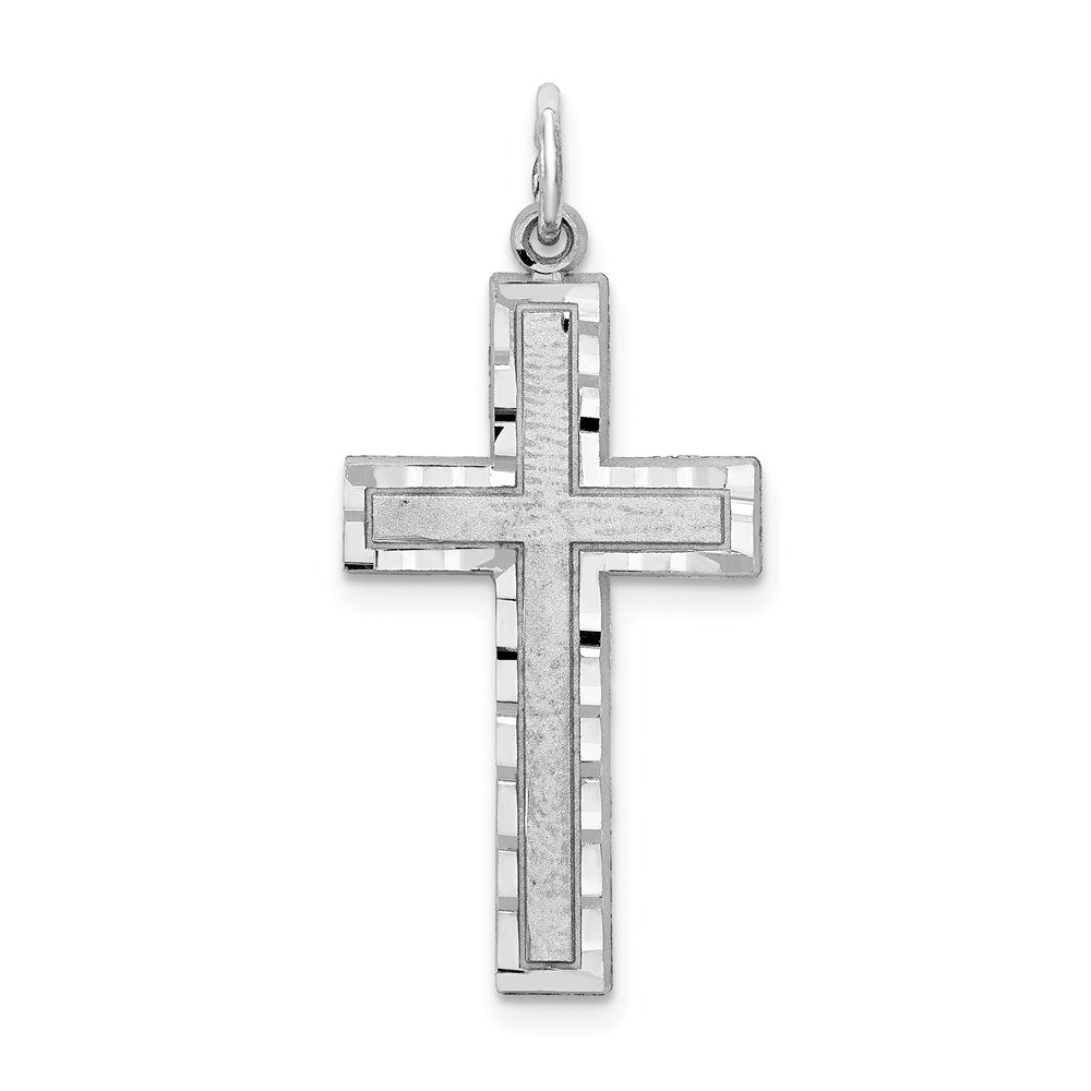 10K White Gold Satin and Diamond-cut Cross Charm