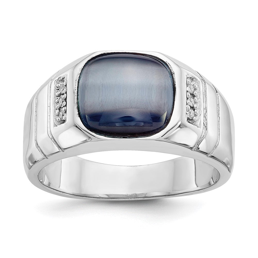 10k White Gold Diamond and Grey Cat's Eye Ring