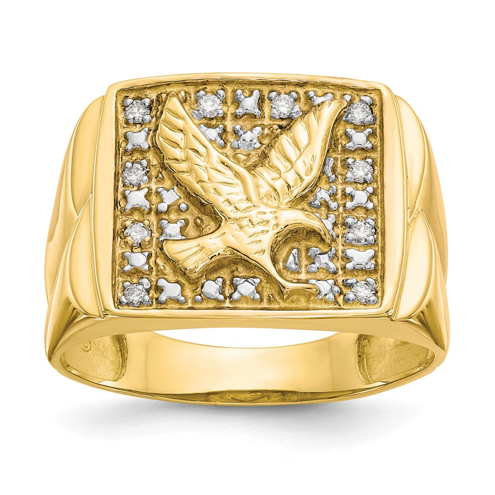 10k & Rhodium .10ct Diamond Mens Eagle Ring